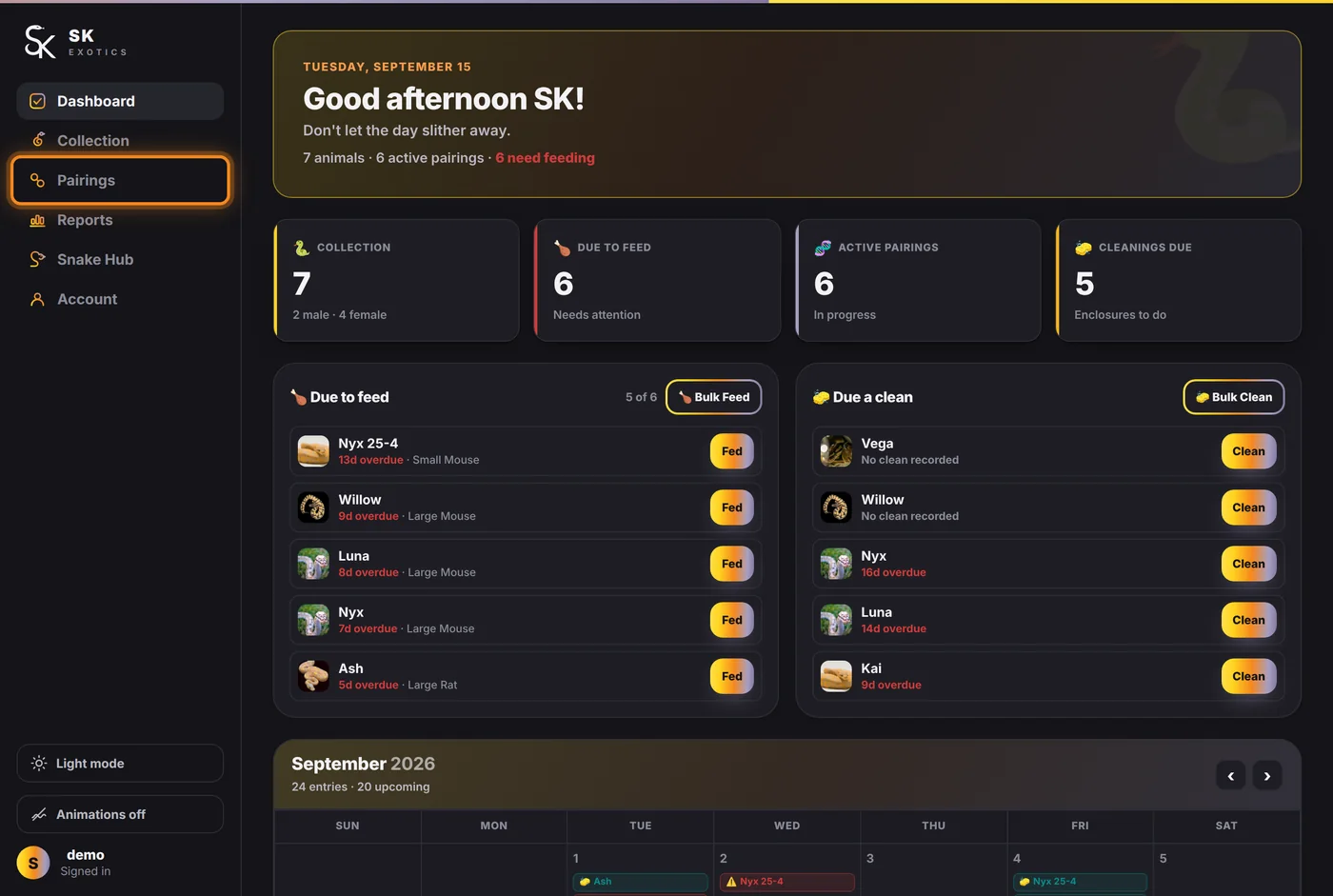 Pairings in the sidebar