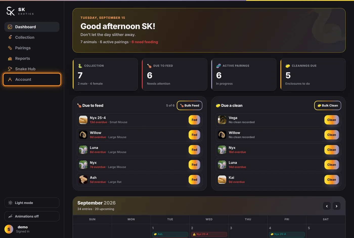Account in the sidebar