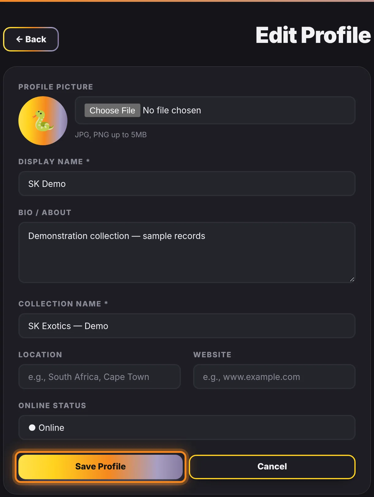 The Save Profile button